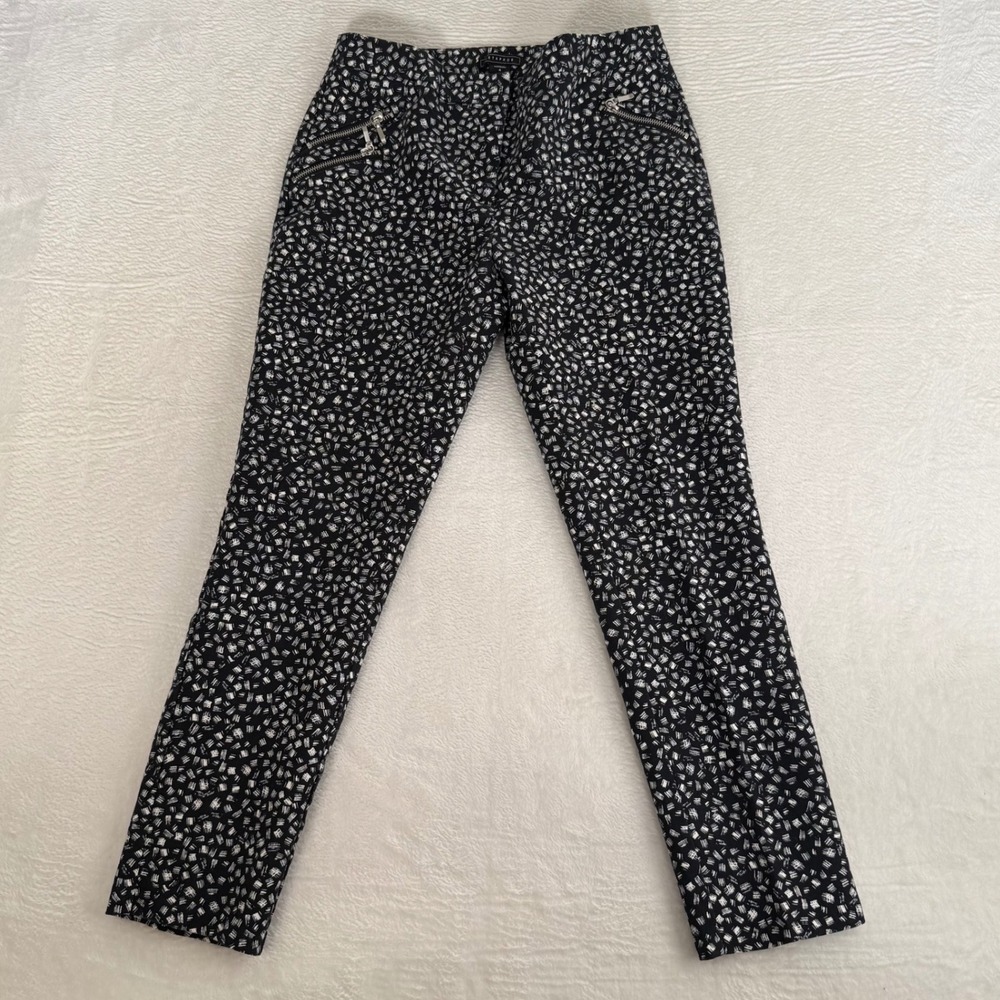 Metaphor Womens Size 4 Black White Abstract Print Ankle Pants Zipper Detail Slim